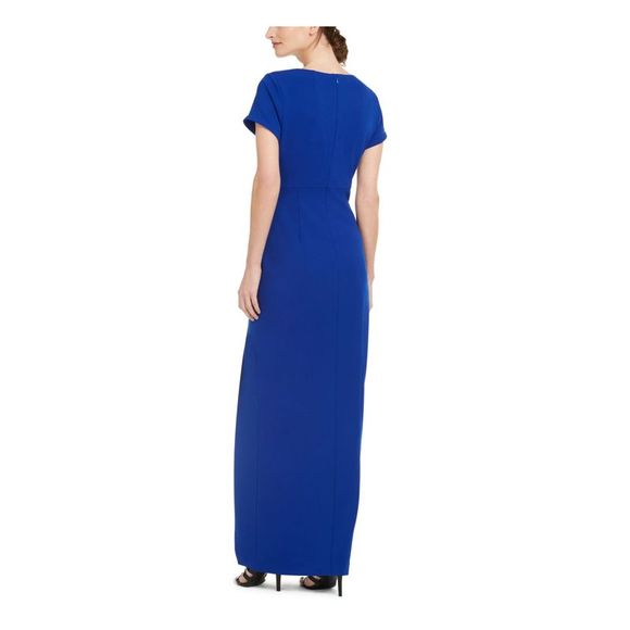 CALVIN KLEIN Womens Blue Slitted Queen Anne Neckline Formal Sheath Dress 6 - Picture 2 of 4